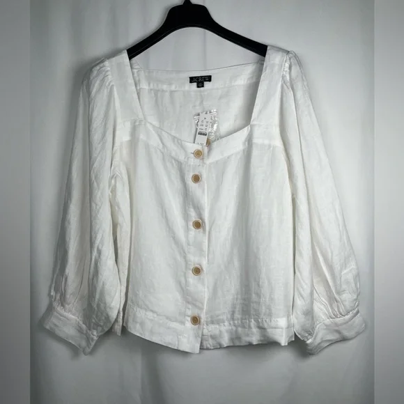 J.CREW Size XXL Squareneck Button-Up top 100% Linen White - Picture 7 of 16
